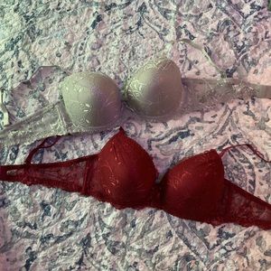 Laced Push-Up Bras . 36C . Maroon & Silver .